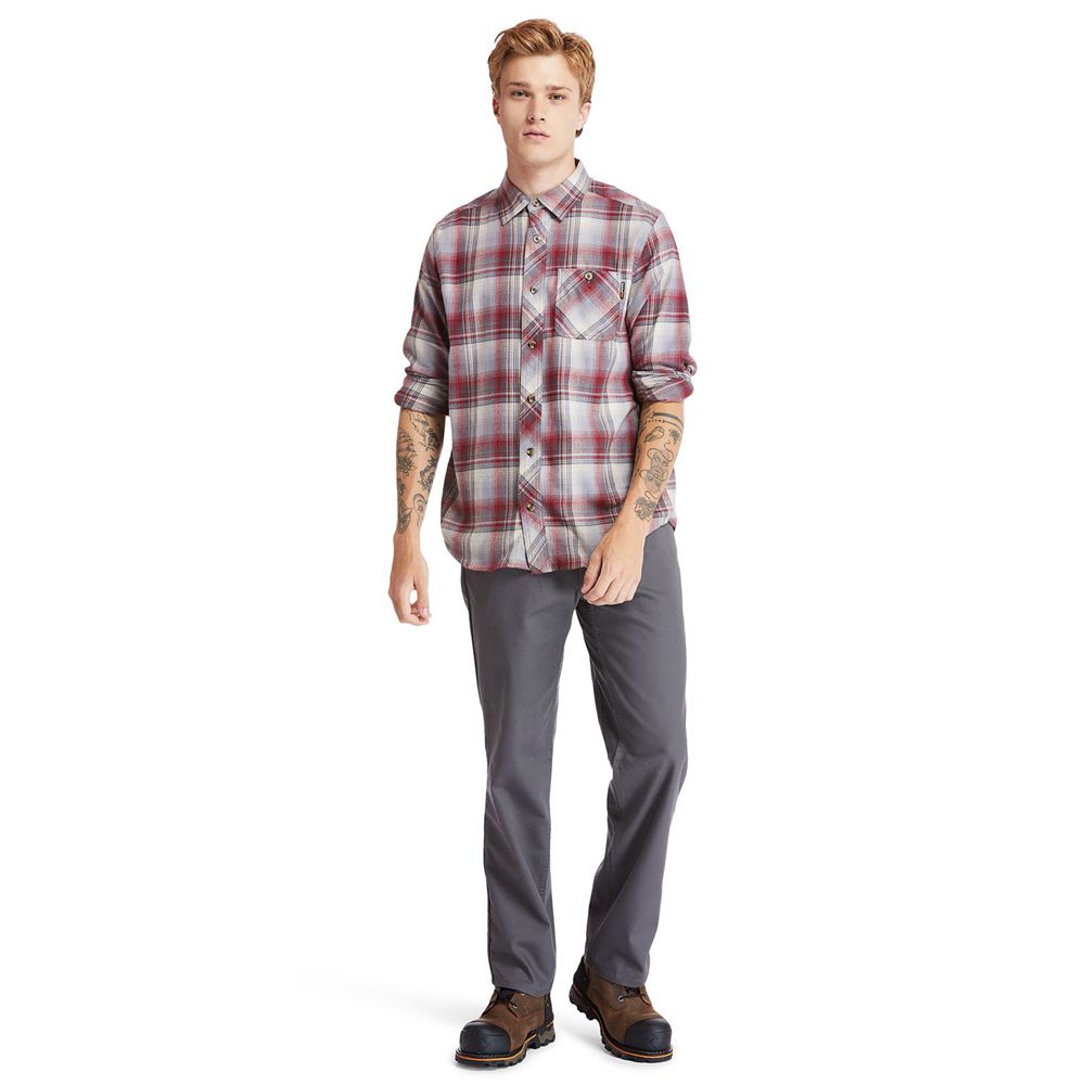 Timberland Mens Shirts PRO® Woodfort Midweight Flannel Work - Burgundy - India ZM4132586